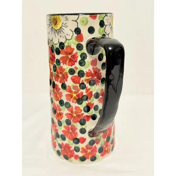 Floral Multi Colored Tall Ceramic Black Handle U Only Blueberry Pitcher - Picture 4 of 9